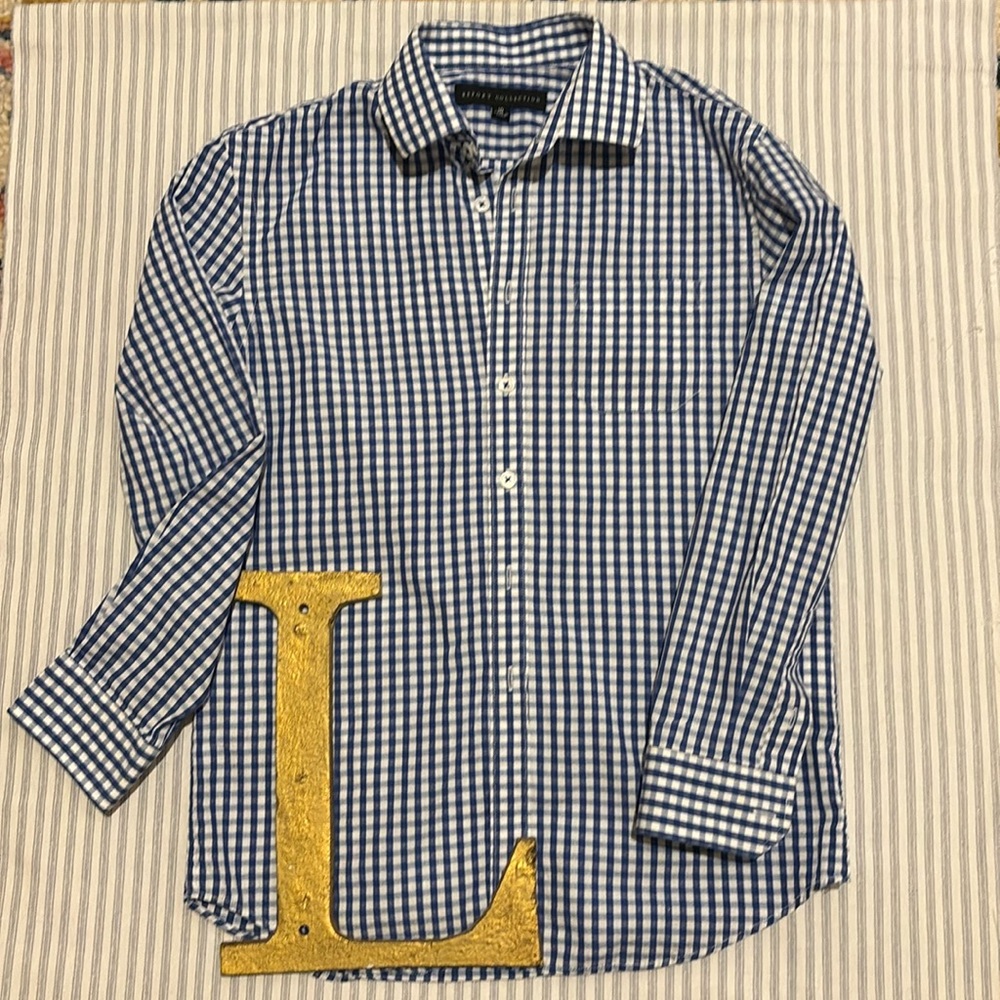 Boys gingham print, long sleeve, button up shirt. Size 10